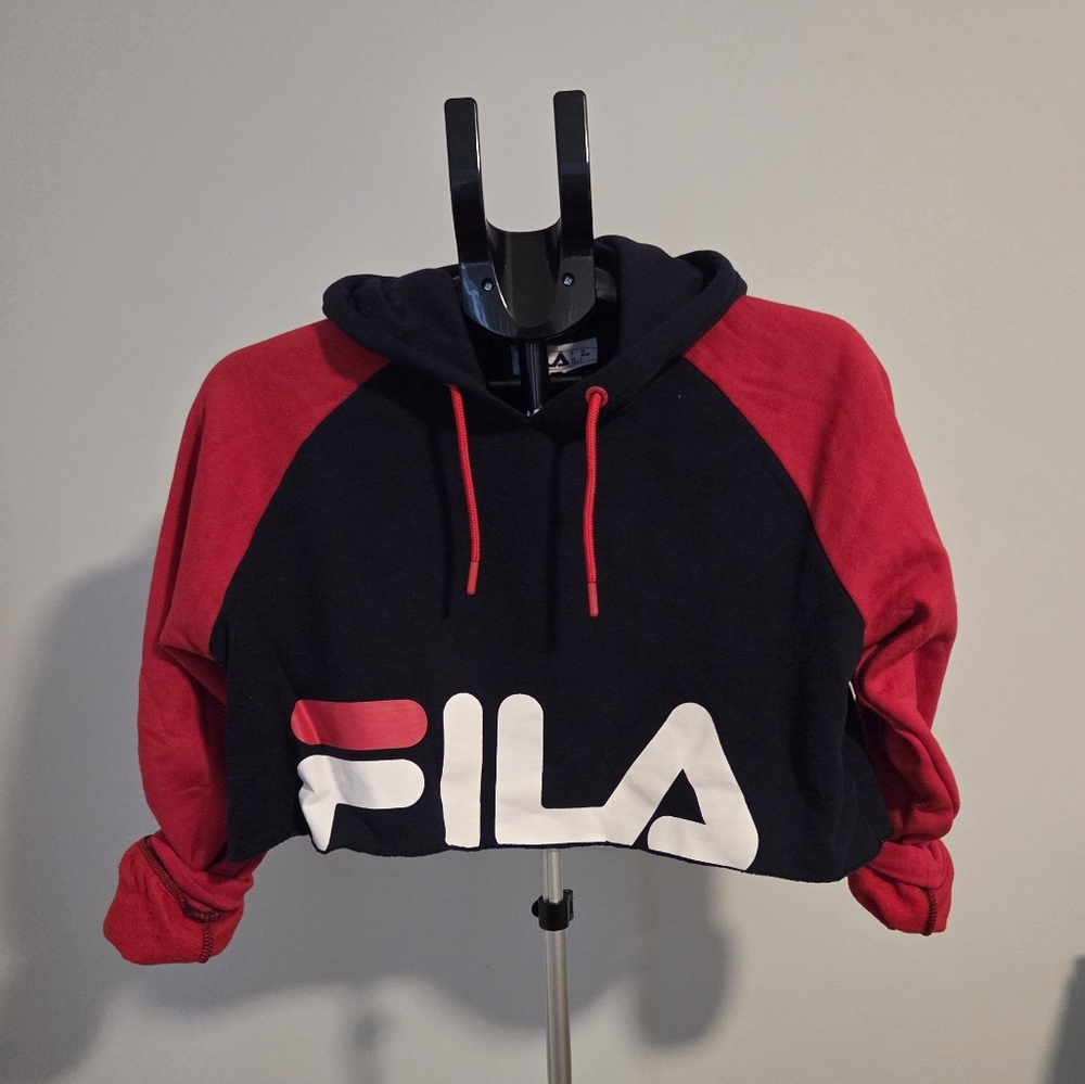 FILA Red and Black Cropped Hoodie